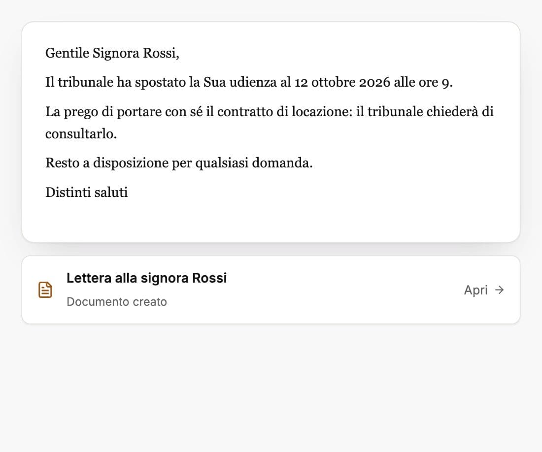 Lettera a una cliente dettata a voce e trascritta da Whisperit